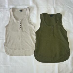 Wild Fable Waffle Knit Tank Tops - Taupe and Olive